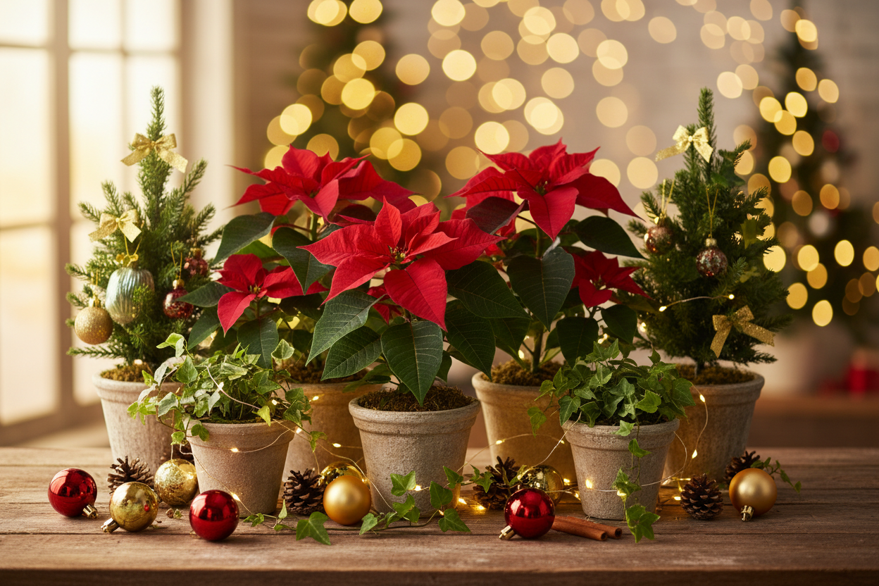 image of potted plants on christmas