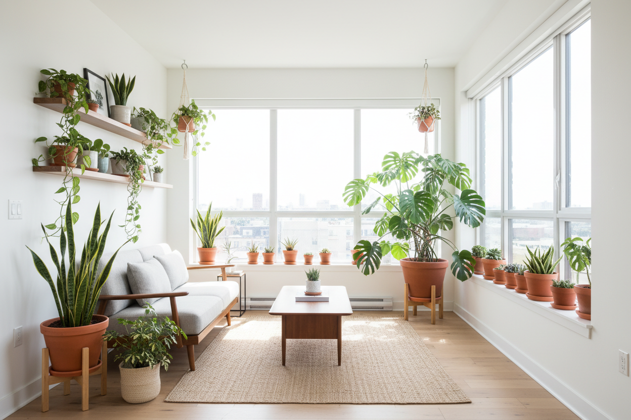 potted plants in apartment 